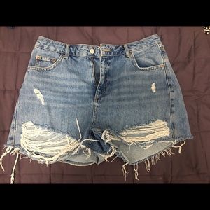 TopShop distressed denim mom shorts